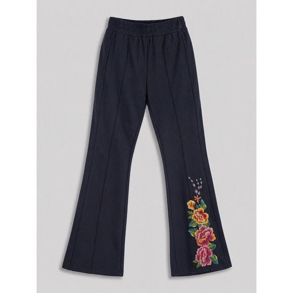 Johnny Was Pants - Johnny Was Bee Active Floral Embroidered Jetsetter Pull On Pants Womens S Navy